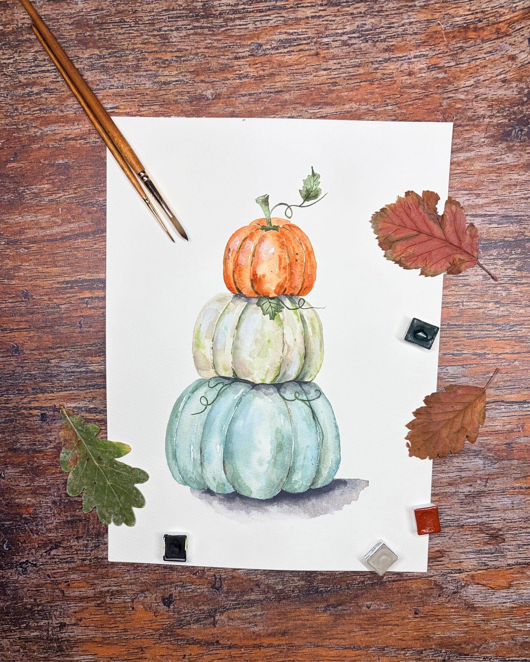 Aquarell Farben Kürbis