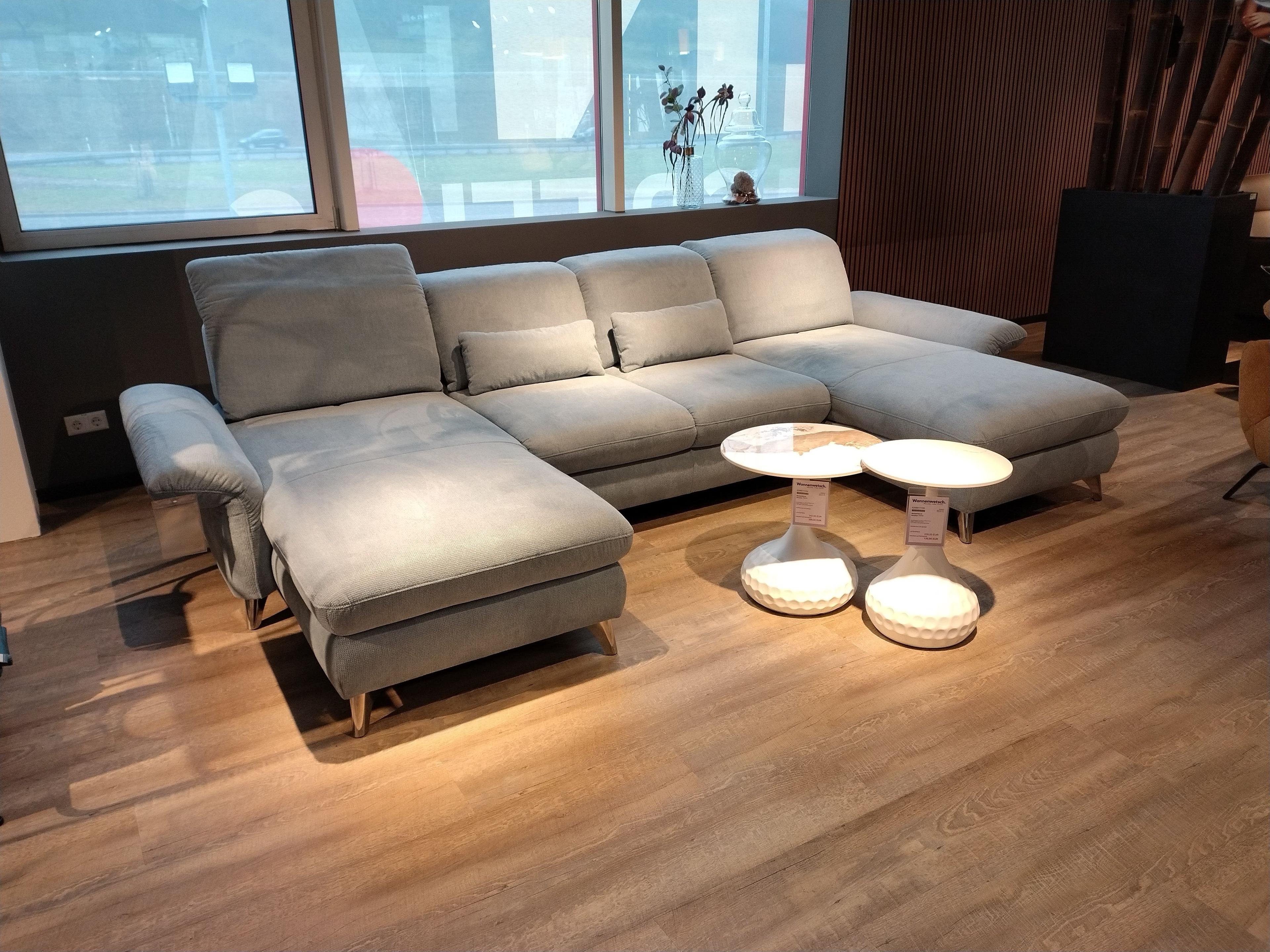 Sofa U Form mit Longchair links und rechts in  Stoff hellblau