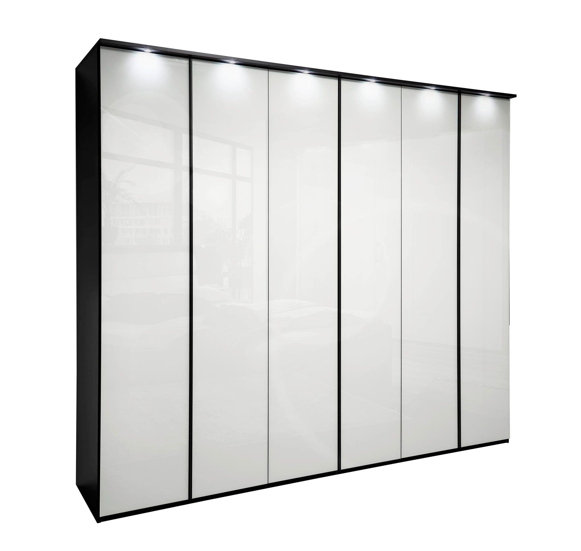 Drehtürenschrank 6-türig, Front in Glas weiß